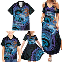 Personalised Blue Marlin Fishing New Zealand Family Matching Summer Maxi Dress and Hawaiian Shirt NZ Kiwi Cowboy Born To Fish LT14 - Polynesian Pride