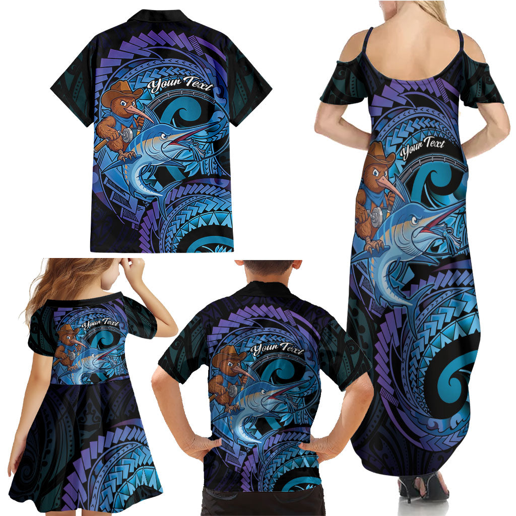 Personalised Blue Marlin Fishing New Zealand Family Matching Summer Maxi Dress and Hawaiian Shirt NZ Kiwi Cowboy Born To Fish LT14 - Polynesian Pride