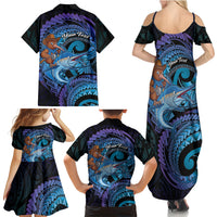Personalised Blue Marlin Fishing New Zealand Family Matching Summer Maxi Dress and Hawaiian Shirt NZ Kiwi Cowboy Born To Fish LT14 - Polynesian Pride