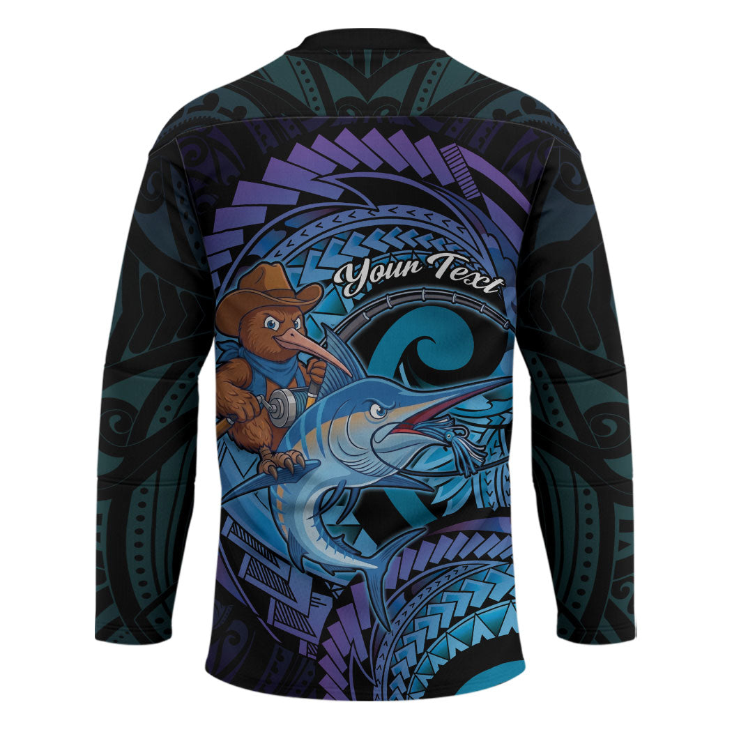 Personalised Blue Marlin Fishing New Zealand Hockey Jersey NZ Kiwi Cowboy Born To Fish LT14 - Polynesian Pride