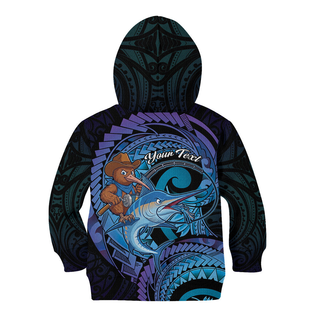 Personalised Blue Marlin Fishing New Zealand Kid Hoodie NZ Kiwi Cowboy Born To Fish LT14 - Polynesian Pride