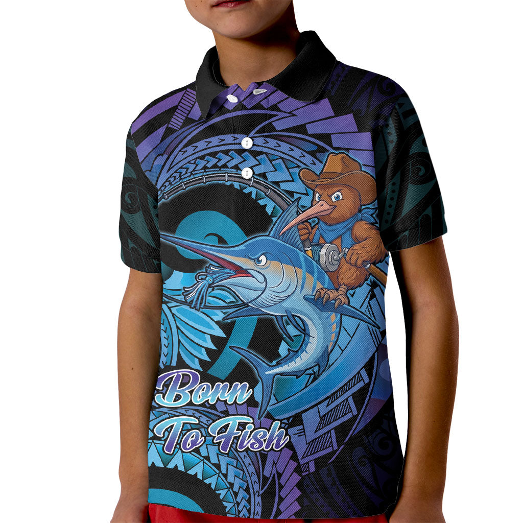 Personalised Blue Marlin Fishing New Zealand Kid Polo Shirt NZ Kiwi Cowboy Born To Fish
