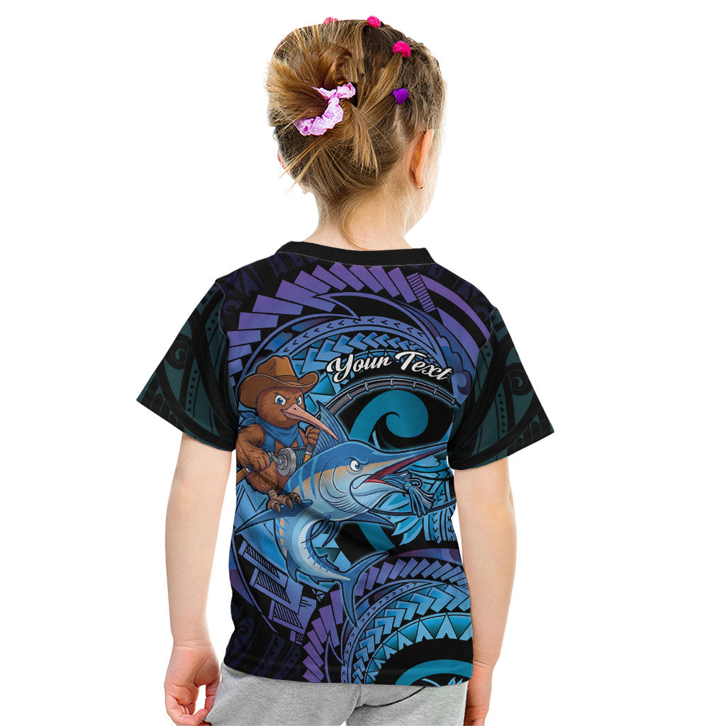 Personalised Blue Marlin Fishing New Zealand Kid T Shirt NZ Kiwi Cowboy Born To Fish LT14 - Polynesian Pride