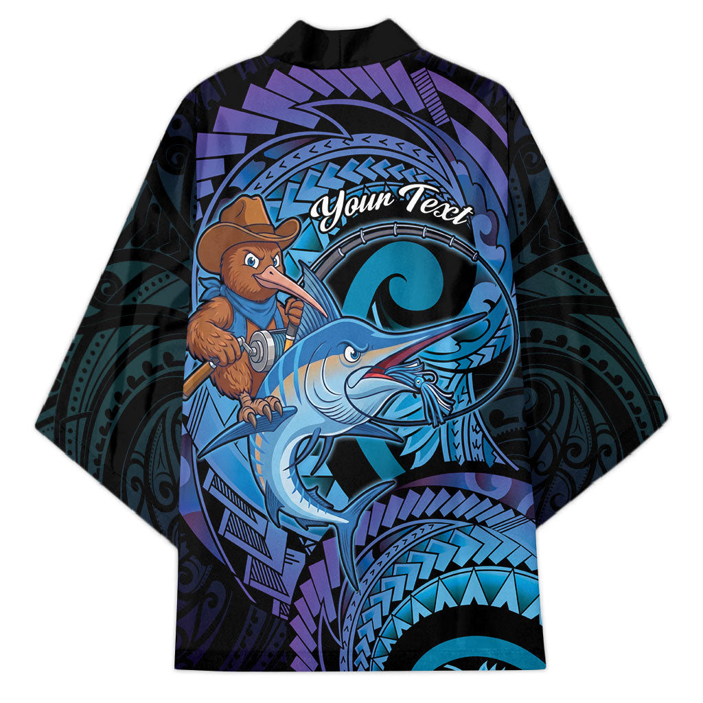 Personalised Blue Marlin Fishing New Zealand Kimono NZ Kiwi Cowboy Born To Fish LT14 - Polynesian Pride