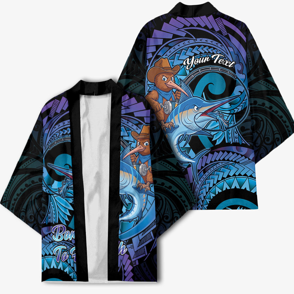 Personalised Blue Marlin Fishing New Zealand Kimono NZ Kiwi Cowboy Born To Fish LT14 - Polynesian Pride