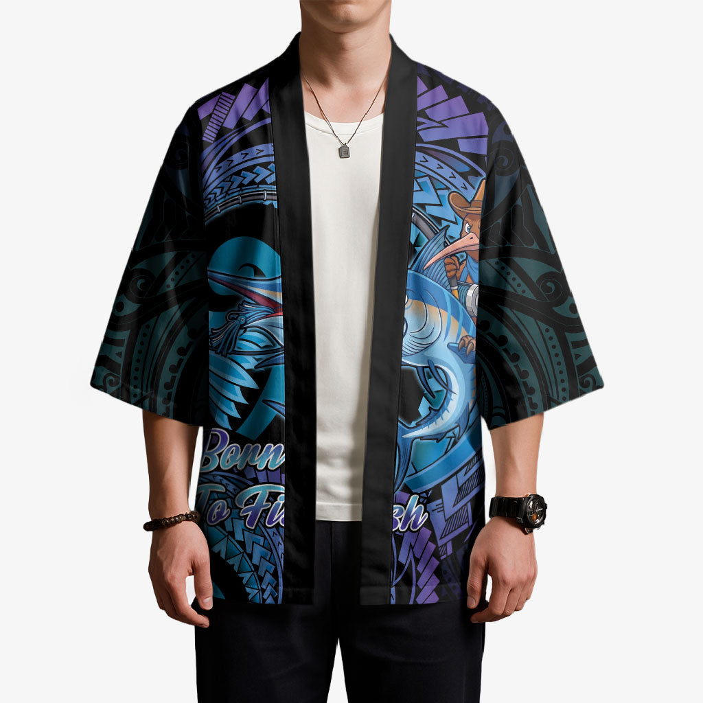 Personalised Blue Marlin Fishing New Zealand Kimono NZ Kiwi Cowboy Born To Fish LT14 - Polynesian Pride