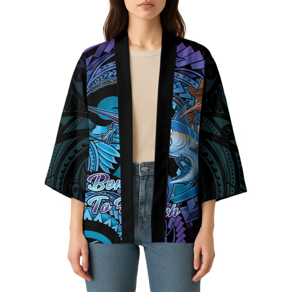 Personalised Blue Marlin Fishing New Zealand Kimono NZ Kiwi Cowboy Born To Fish LT14 - Polynesian Pride