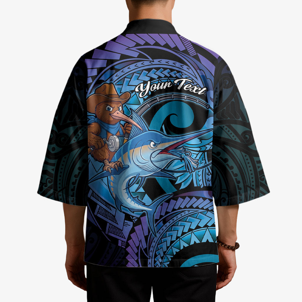 Personalised Blue Marlin Fishing New Zealand Kimono NZ Kiwi Cowboy Born To Fish LT14 - Polynesian Pride