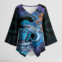 Personalised Blue Marlin Fishing New Zealand Kimono Sleeve Blouse NZ Kiwi Cowboy Born To Fish LT14 Female Purple - Polynesian Pride