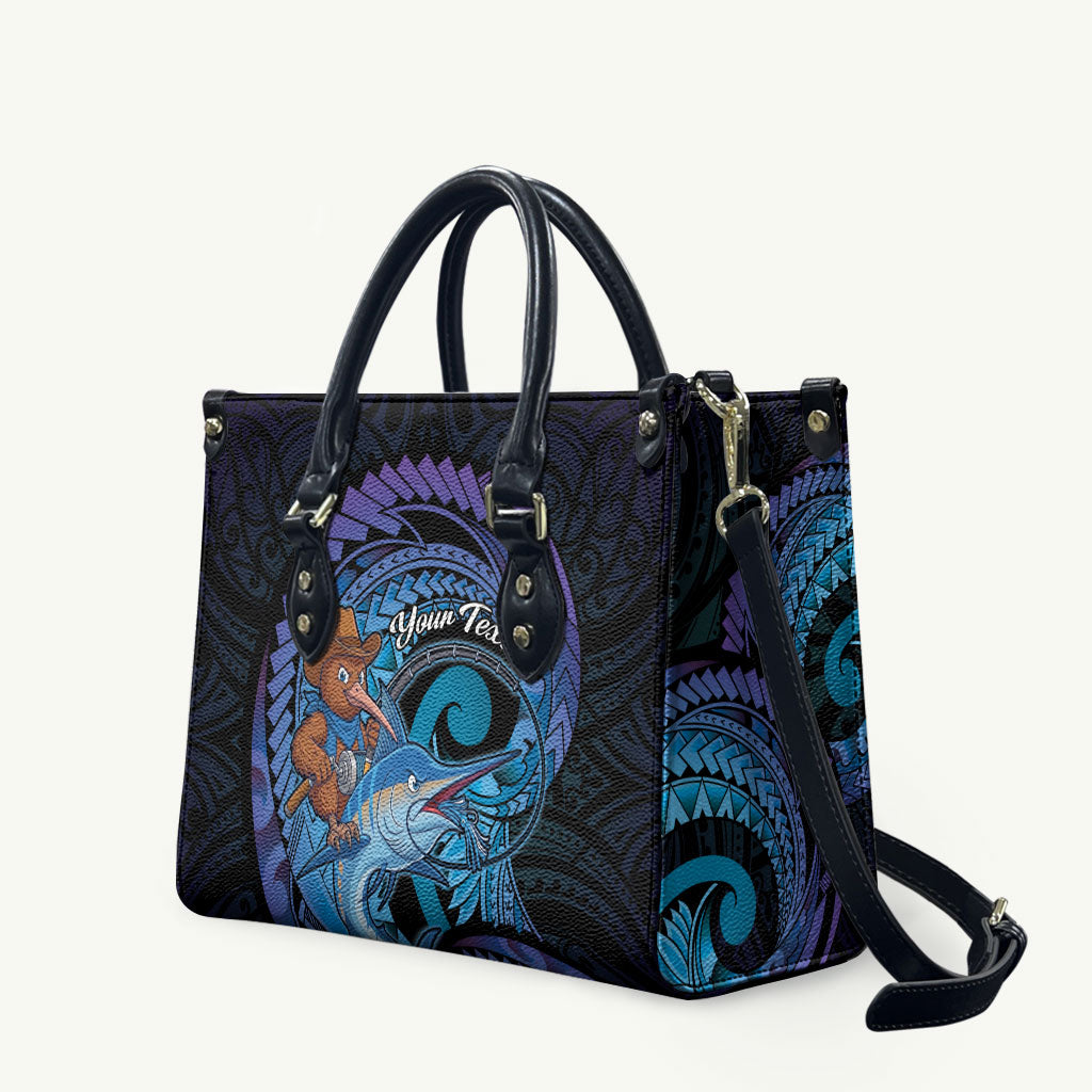 Personalised Blue Marlin Fishing New Zealand Leather Bag NZ Kiwi Cowboy Born To Fish LT14 Purple - Polynesian Pride