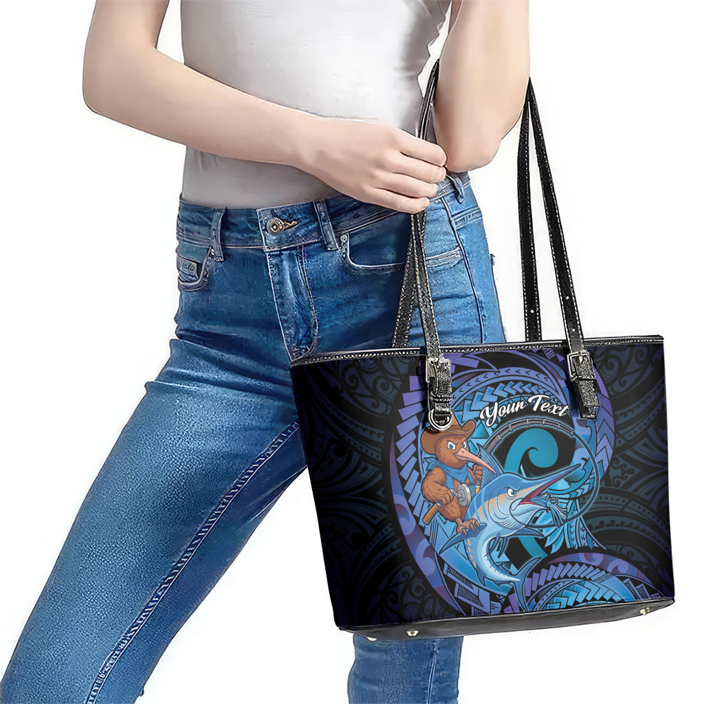 Personalised Blue Marlin Fishing New Zealand Leather Tote Bag NZ Kiwi Cowboy Born To Fish LT14 - Polynesian Pride
