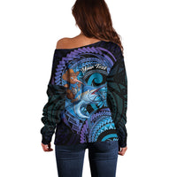 Personalised Blue Marlin Fishing New Zealand Off Shoulder Sweater NZ Kiwi Cowboy Born To Fish LT14 - Polynesian Pride