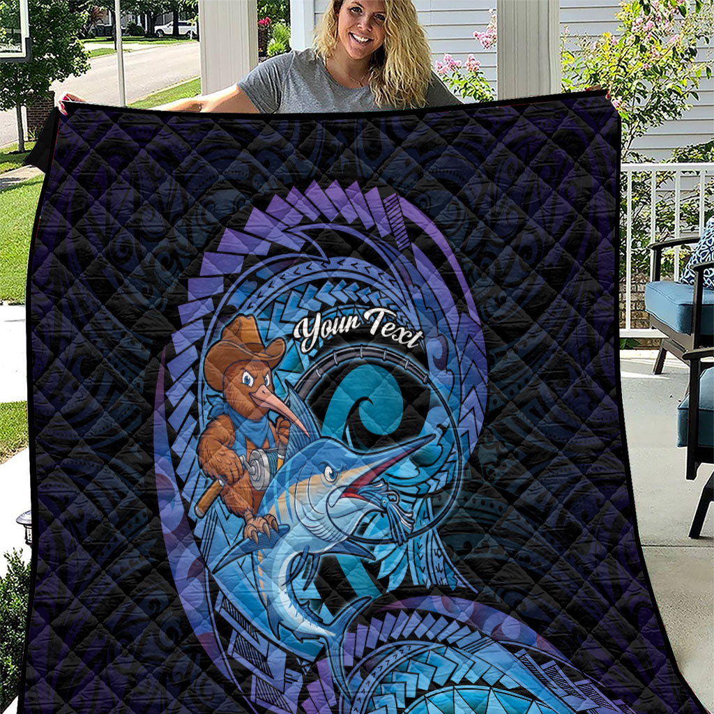 Personalised Blue Marlin Fishing New Zealand Quilt NZ Kiwi Cowboy Born To Fish
