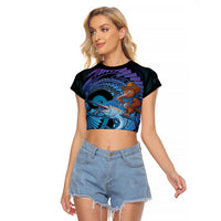 Personalised Blue Marlin Fishing New Zealand Raglan Cropped T Shirt NZ Kiwi Cowboy Born To Fish LT14 Female Purple - Polynesian Pride