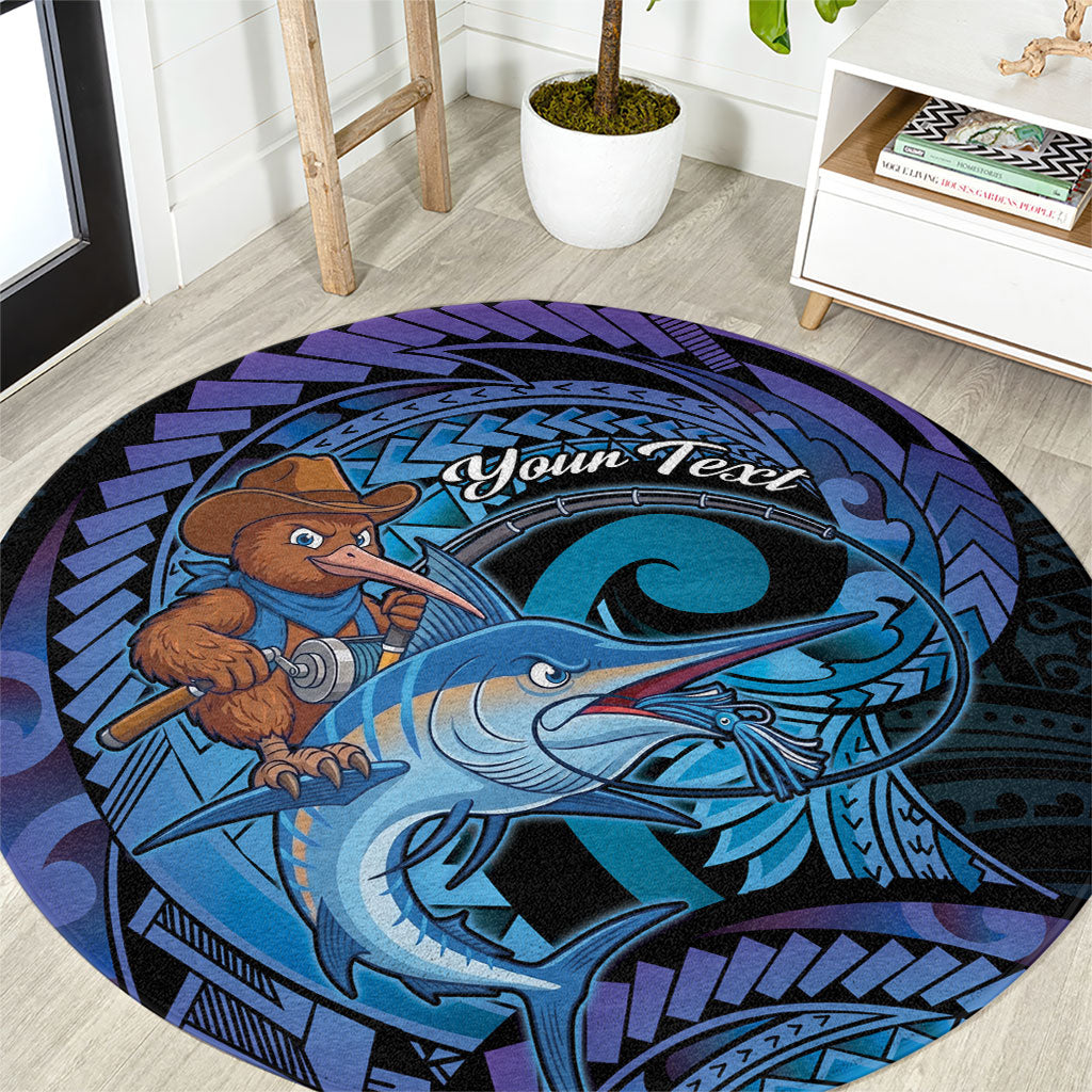 Personalised Blue Marlin Fishing New Zealand Round Carpet NZ Kiwi Cowboy Born To Fish LT14 Purple - Polynesian Pride