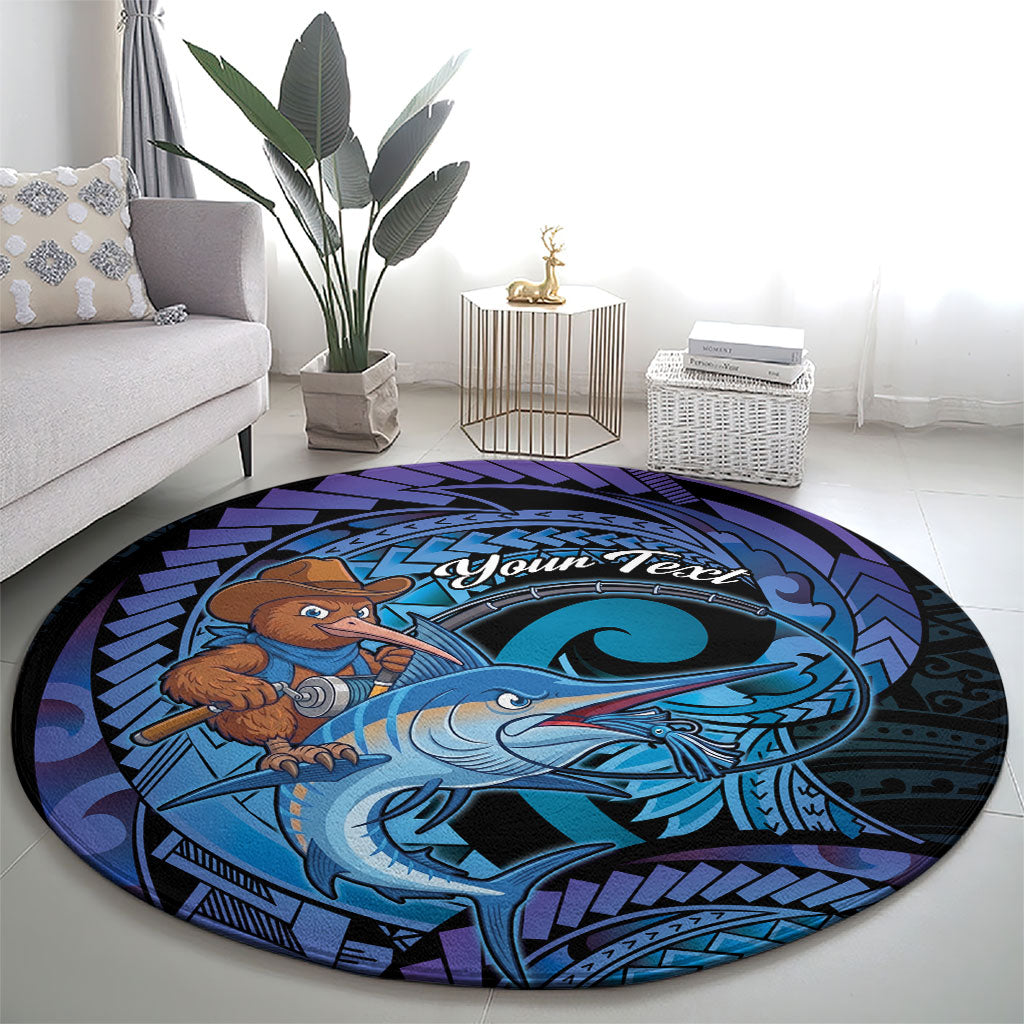 Personalised Blue Marlin Fishing New Zealand Round Carpet NZ Kiwi Cowboy Born To Fish LT14 - Polynesian Pride