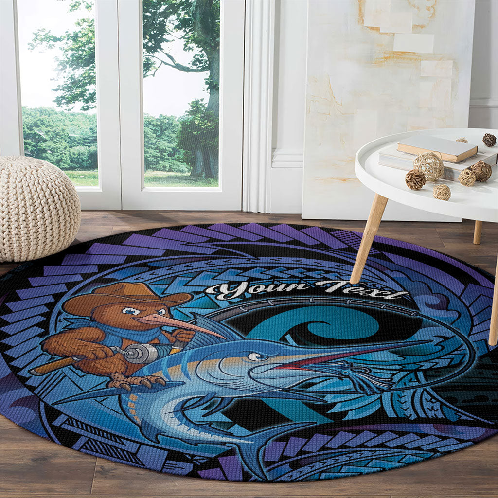 Personalised Blue Marlin Fishing New Zealand Round Carpet NZ Kiwi Cowboy Born To Fish LT14 - Polynesian Pride
