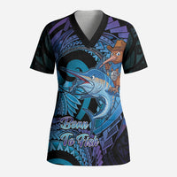 Personalised Blue Marlin Fishing New Zealand Scrub Top NZ Kiwi Cowboy Born To Fish LT14 Adult Purple - Polynesian Pride