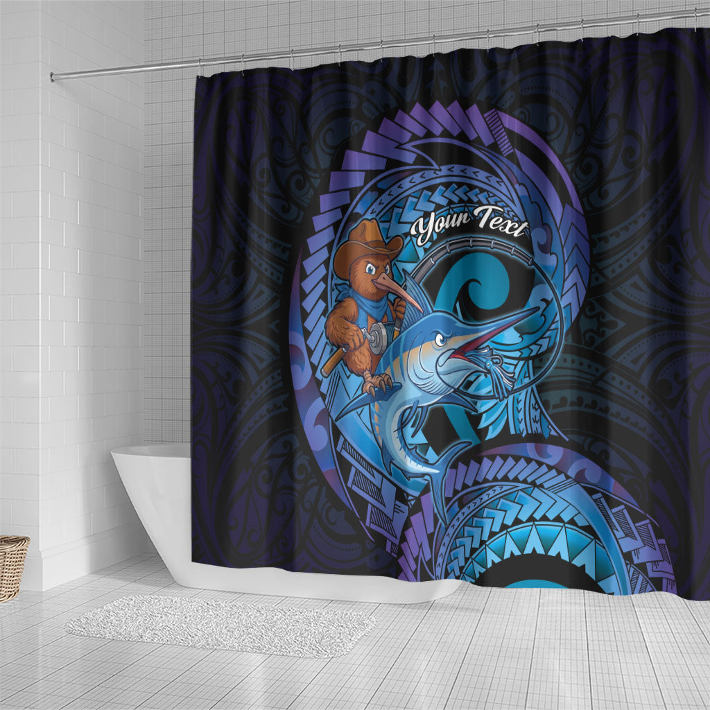 Personalised Blue Marlin Fishing New Zealand Shower Curtain NZ Kiwi Cowboy Born To Fish LT14 - Polynesian Pride