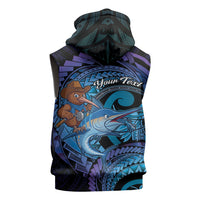 Personalised Blue Marlin Fishing New Zealand Sleeveless Hoodie NZ Kiwi Cowboy Born To Fish LT14 - Polynesian Pride