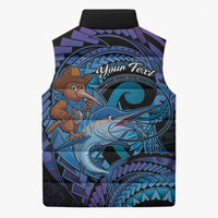 Personalised Blue Marlin Fishing New Zealand Sleeveless Puffer Jacket NZ Kiwi Cowboy Born To Fish LT14 - Polynesian Pride