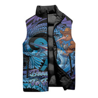 Personalised Blue Marlin Fishing New Zealand Sleeveless Puffer Jacket NZ Kiwi Cowboy Born To Fish LT14 - Polynesian Pride