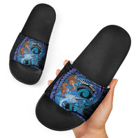 Personalised Blue Marlin Fishing New Zealand Slide Sandals NZ Kiwi Cowboy Born To Fish LT14 - Polynesian Pride