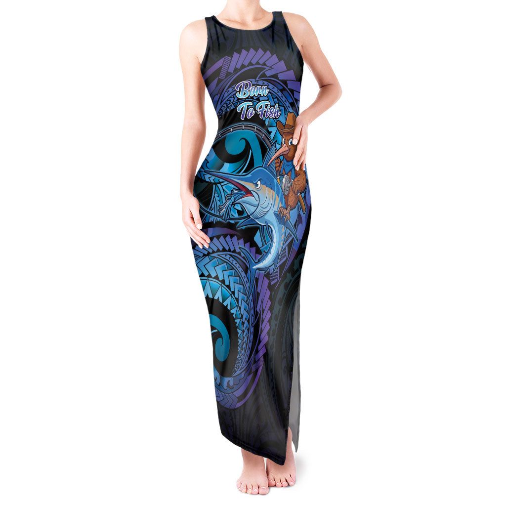 Personalised Blue Marlin Fishing New Zealand Tank Maxi Dress NZ Kiwi Cowboy Born To Fish LT14 Women Purple - Polynesian Pride