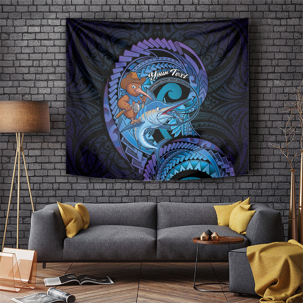 Personalised Blue Marlin Fishing New Zealand Tapestry NZ Kiwi Cowboy Born To Fish LT14 Purple - Polynesian Pride