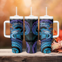 Personalised Blue Marlin Fishing New Zealand Tumbler With Handle NZ Kiwi Cowboy Born To Fish LT14 - Polynesian Pride