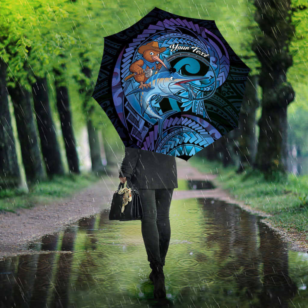 Personalised Blue Marlin Fishing New Zealand Umbrella NZ Kiwi Cowboy Born To Fish LT14 - Polynesian Pride