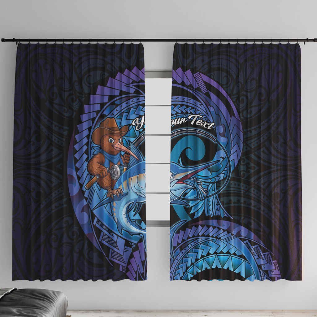 Personalised Blue Marlin Fishing New Zealand Window Curtain NZ Kiwi Cowboy Born To Fish LT14 With Hooks Purple - Polynesian Pride