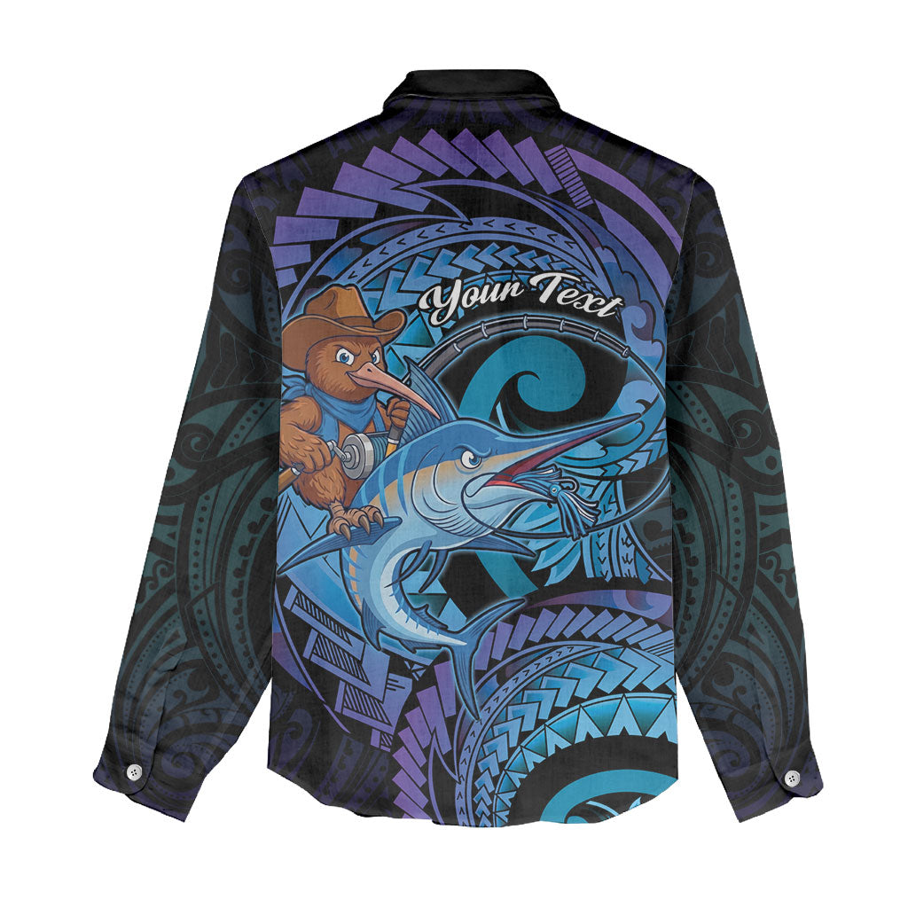 Personalised Blue Marlin Fishing New Zealand Women Casual Shirt NZ Kiwi Cowboy Born To Fish LT14 - Polynesian Pride