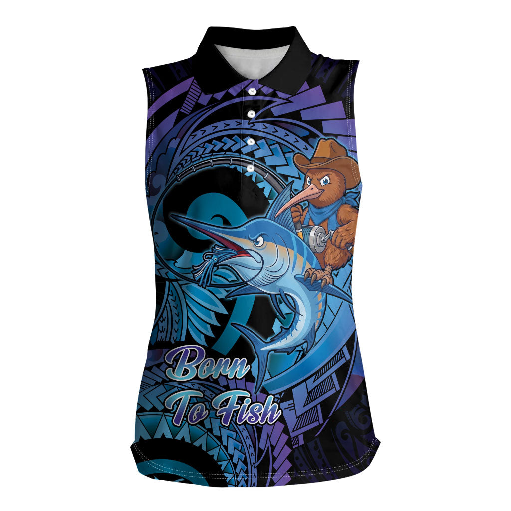 Personalised Blue Marlin Fishing New Zealand Women Sleeveless Polo Shirt NZ Kiwi Cowboy Born To Fish LT14 Female Purple - Polynesian Pride