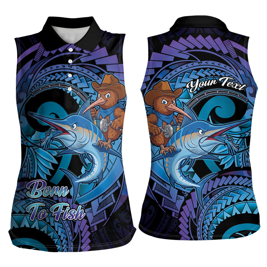 Personalised Blue Marlin Fishing New Zealand Women Sleeveless Polo Shirt NZ Kiwi Cowboy Born To Fish LT14 - Polynesian Pride