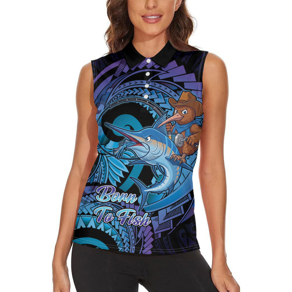 Personalised Blue Marlin Fishing New Zealand Women Sleeveless Polo Shirt NZ Kiwi Cowboy Born To Fish LT14 - Polynesian Pride