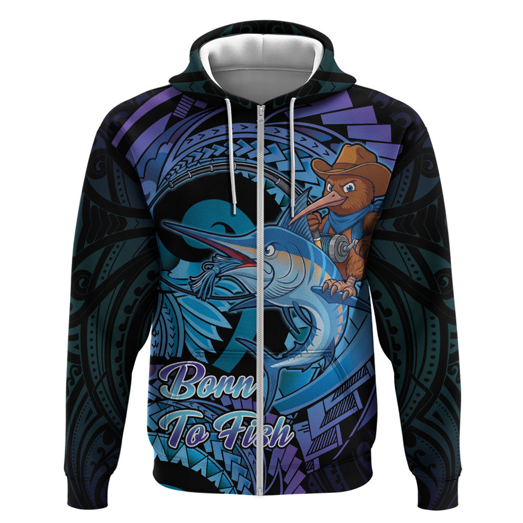 Personalised Blue Marlin Fishing New Zealand Zip Hoodie NZ Kiwi Cowboy Born To Fish LT14 Zip Hoodie Purple - Polynesian Pride
