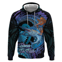 Personalised Blue Marlin Fishing New Zealand Zip Hoodie NZ Kiwi Cowboy Born To Fish LT14 Pullover Hoodie Purple - Polynesian Pride