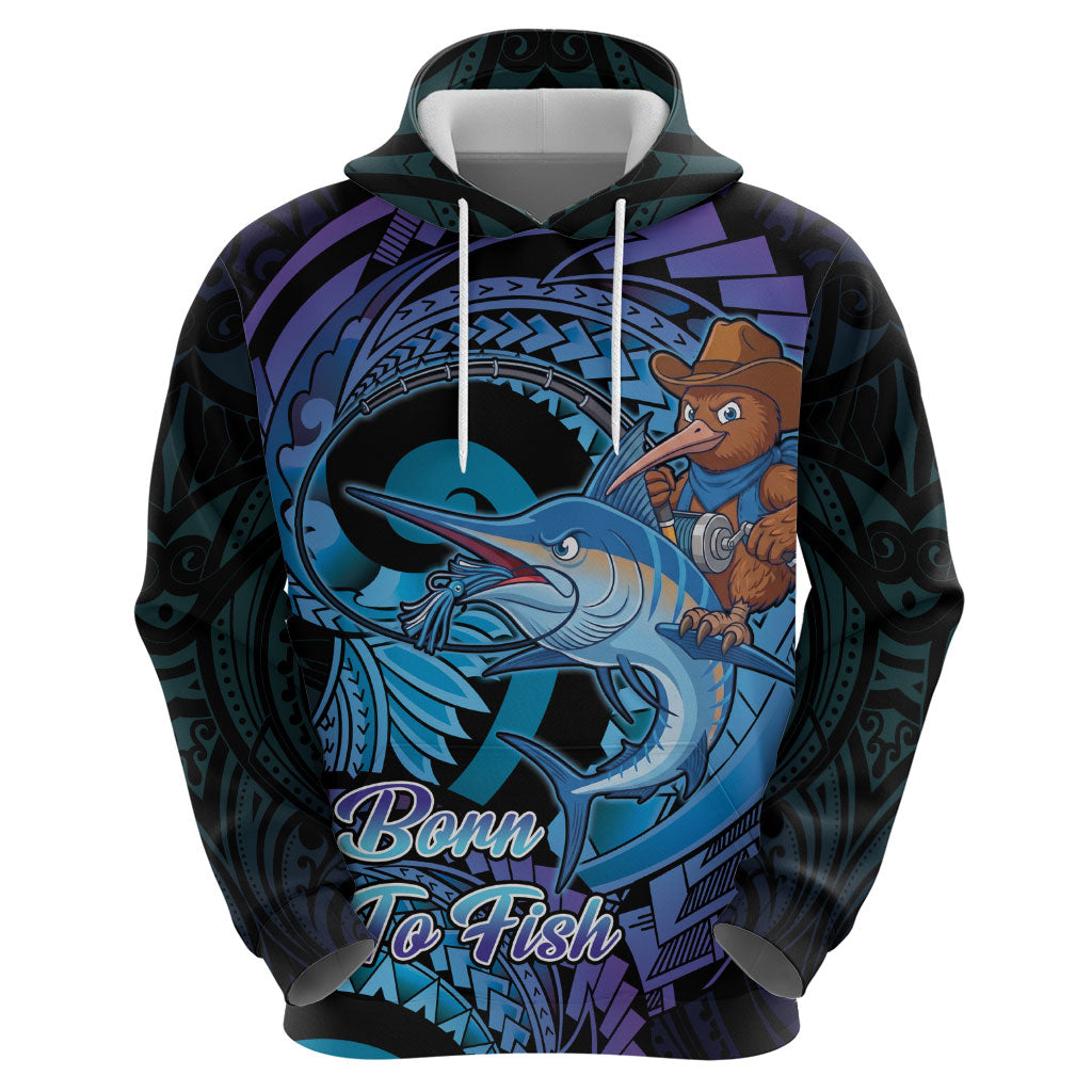 Personalised Blue Marlin Fishing New Zealand Zip Hoodie NZ Kiwi Cowboy Born To Fish LT14 - Polynesian Pride