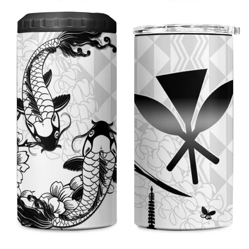 Japan And Hawaii 4 in 1 Can Cooler Tumbler Sakura Koi Fish Hawaiian Lei Kanaka LT14 One Size: 16 oz White - Polynesian Pride