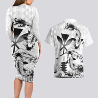 Japan And Hawaii Couples Matching Long Sleeve Bodycon Dress and Hawaiian Shirt Sakura Koi Fish Hawaiian Lei Kanaka - Polynesian Pride