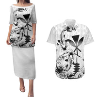 Japan And Hawaii Couples Matching Puletasi and Hawaiian Shirt Sakura Koi Fish Hawaiian Lei Kanaka LT14 White - Polynesian Pride