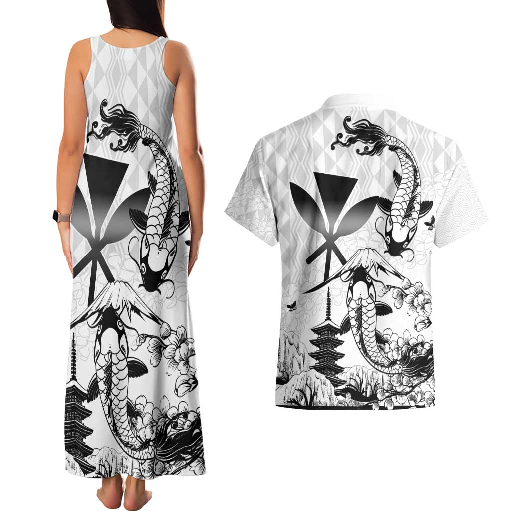 Japan And Hawaii Couples Matching Tank Maxi Dress and Hawaiian Shirt Sakura Koi Fish Hawaiian Lei Kanaka - Polynesian Pride