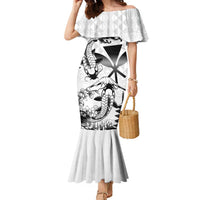 Japan And Hawaii Family Matching Mermaid Dress and Hawaiian Shirt Sakura Koi Fish Hawaiian Lei Kanaka LT14 Mom's Dress White - Polynesian Pride