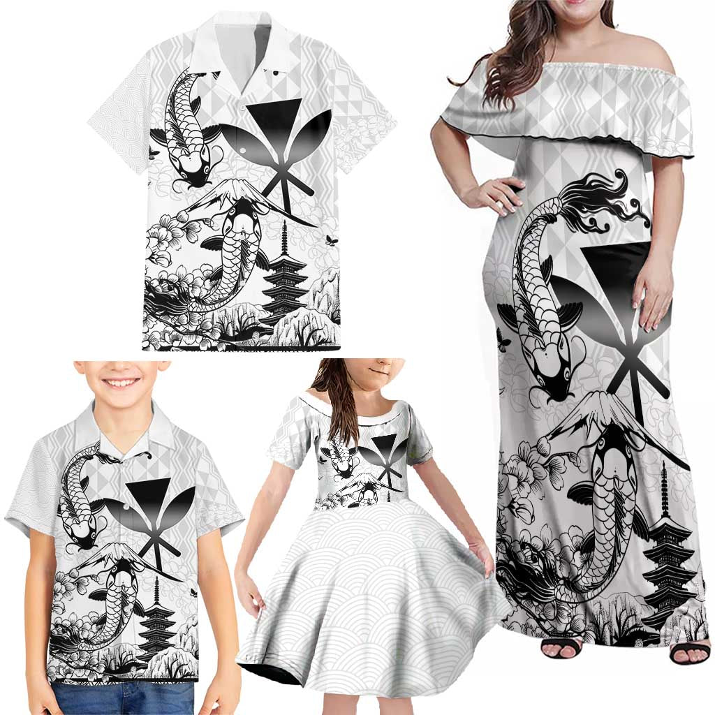 Japan And Hawaii Family Matching Off Shoulder Maxi Dress and Hawaiian Shirt Sakura Koi Fish Hawaiian Lei Kanaka LT14 - Polynesian Pride