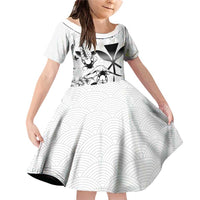 Japan And Hawaii Family Matching Off Shoulder Short Dress and Hawaiian Shirt Sakura Koi Fish Hawaiian Lei Kanaka LT14 Daughter's Dress White - Polynesian Pride