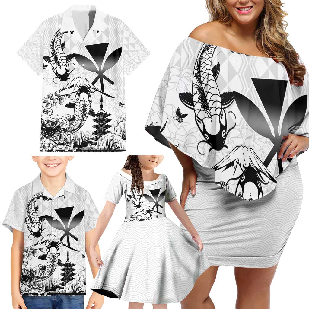 Japan And Hawaii Family Matching Off Shoulder Short Dress and Hawaiian Shirt Sakura Koi Fish Hawaiian Lei Kanaka - Polynesian Pride