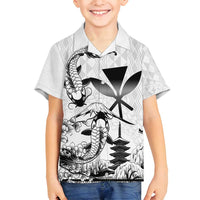Japan And Hawaii Family Matching Off Shoulder Short Dress and Hawaiian Shirt Sakura Koi Fish Hawaiian Lei Kanaka LT14 Son's Shirt White - Polynesian Pride