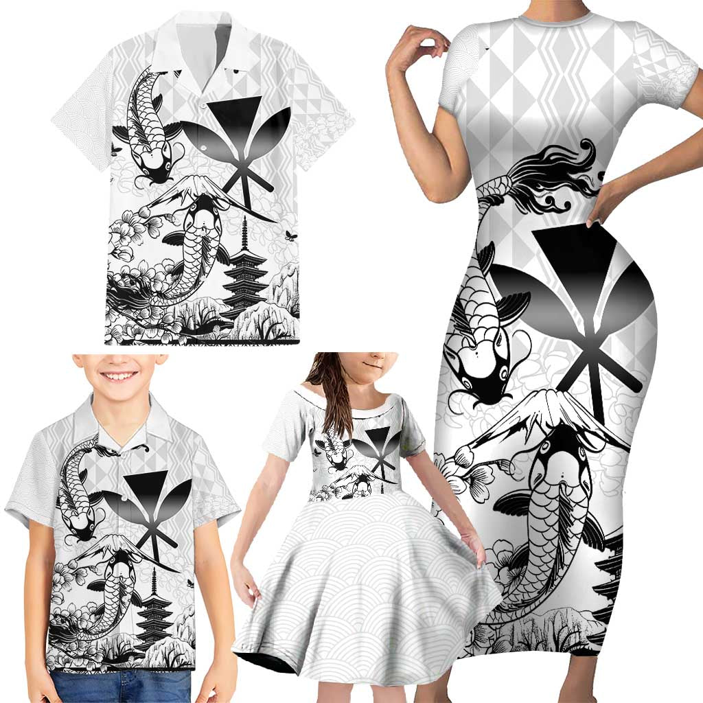 Japan And Hawaii Family Matching Short Sleeve Bodycon Dress and Hawaiian Shirt Sakura Koi Fish Hawaiian Lei Kanaka - Polynesian Pride