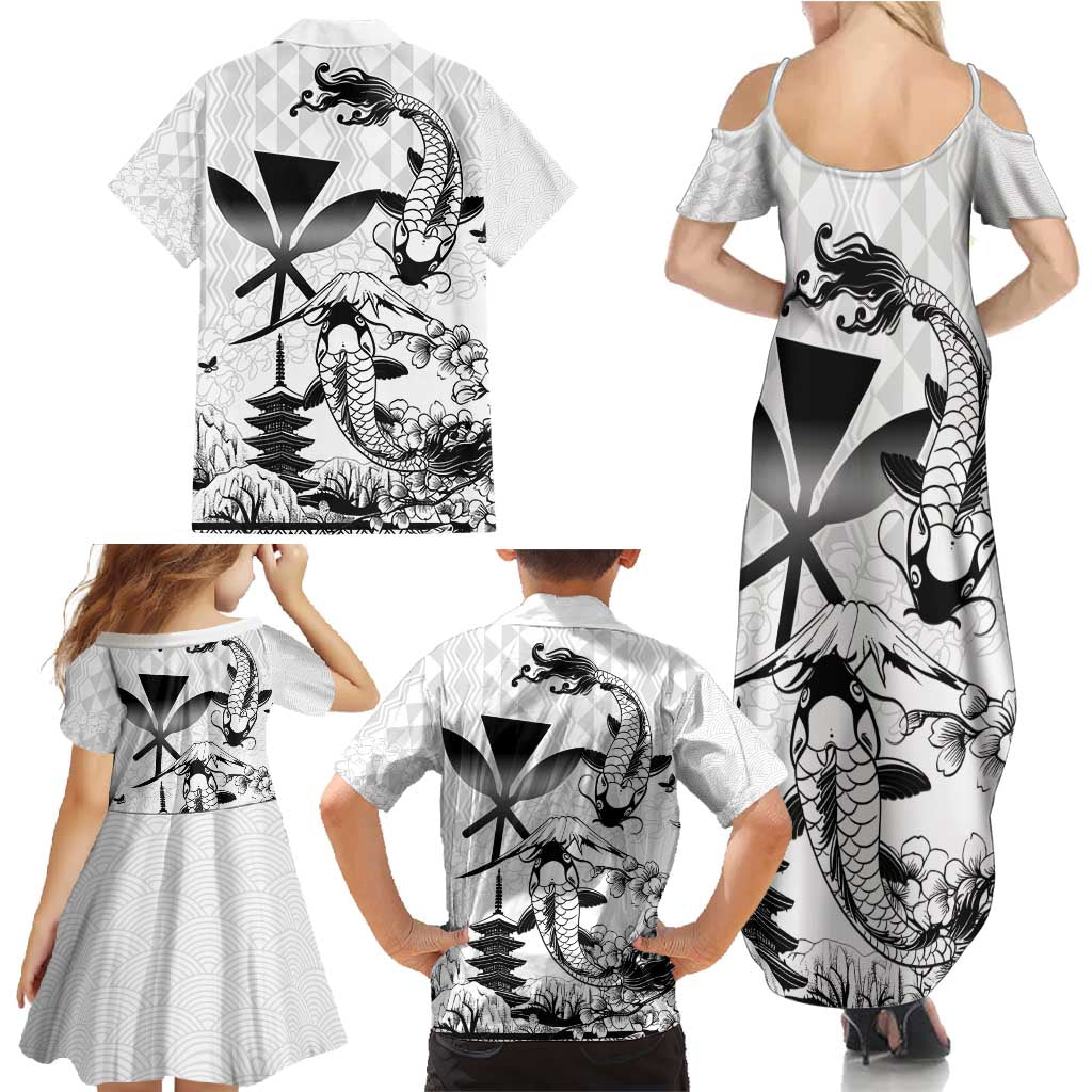 Japan And Hawaii Family Matching Summer Maxi Dress and Hawaiian Shirt Sakura Koi Fish Hawaiian Lei Kanaka LT14 - Polynesian Pride
